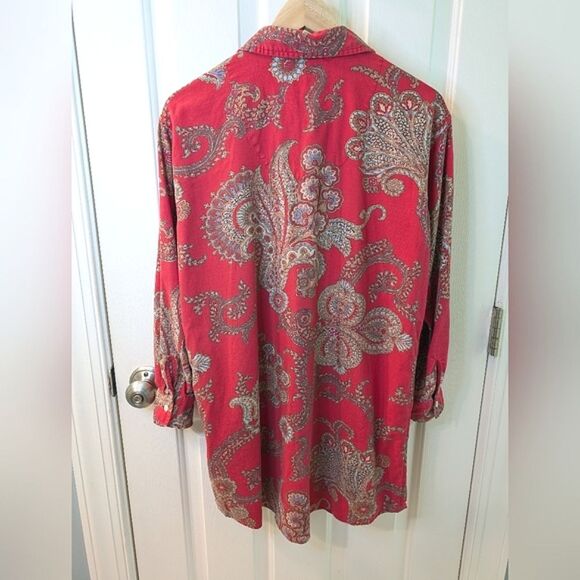 Lauren Ralph Lauren Paisley Sleep Shirt Button Front Red Small - Picture 2 of 10